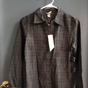 Buckle Gimmicks Button Up Long Sleeve Shirt Women's XS Black Plaid 15" Side Vent